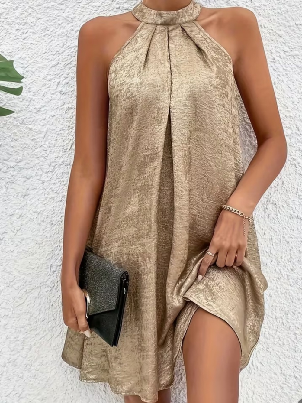 Elegant Halter Mini Dress in Champagne